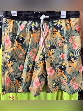 Naruto Men's Tropical Orange Print Swim Shorts NWT! Size Medium